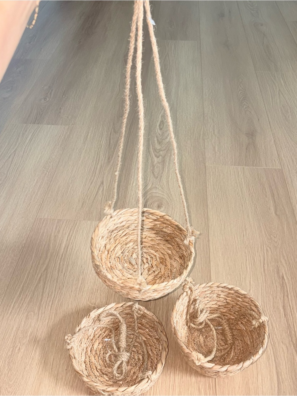 Neutral Beige Hanging Woven Wall Shelf Trio